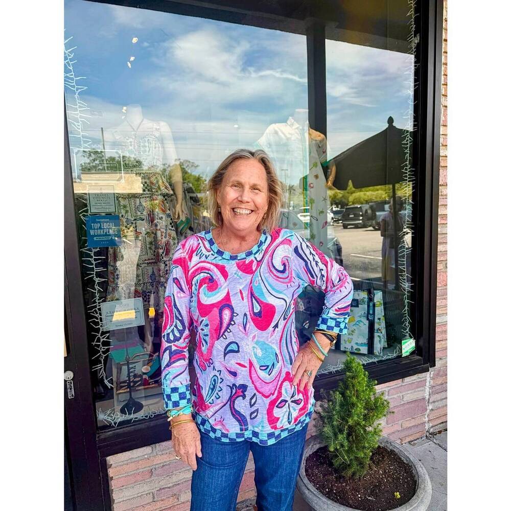 NEW DAVID CLINE 3/4 sleeve merrow crewneck top in art